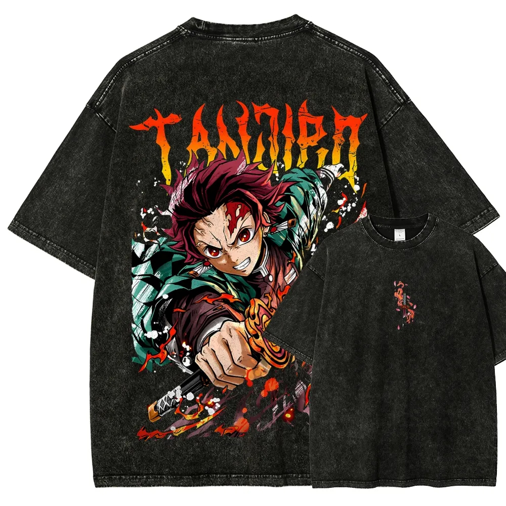 Anime-Inspired Graphic Washed Cotton T-Shirt