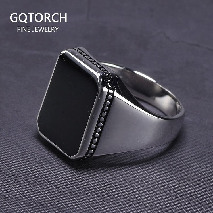YOY-925 Sterling Silver Simple For Men With Black Square Ring
