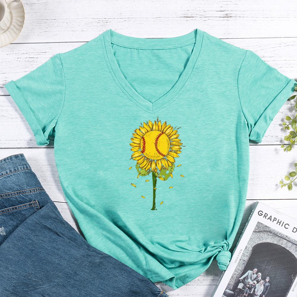 Sunflower baseball V-neck T Shirt-Guru-buzz