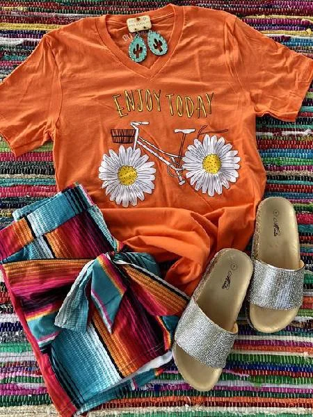Bestdealfriday Orange Cotton Floral V Neck Short Sleeve Shirts Tops 9120130