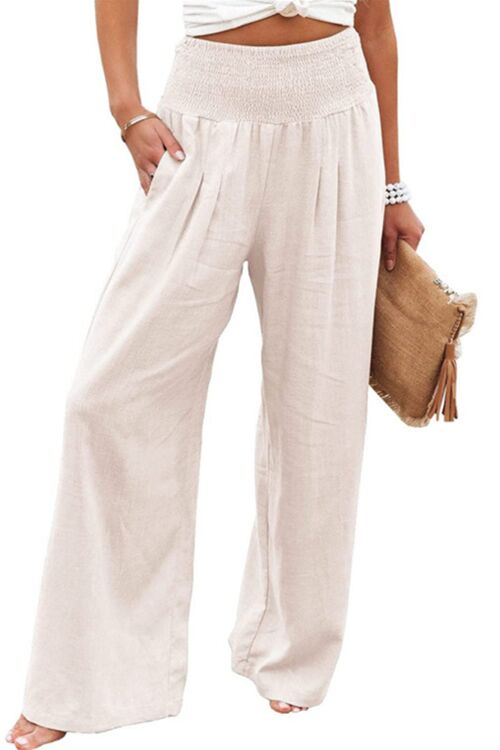 Kelsidress Elastic Waist Pockets Wide Leg Pants