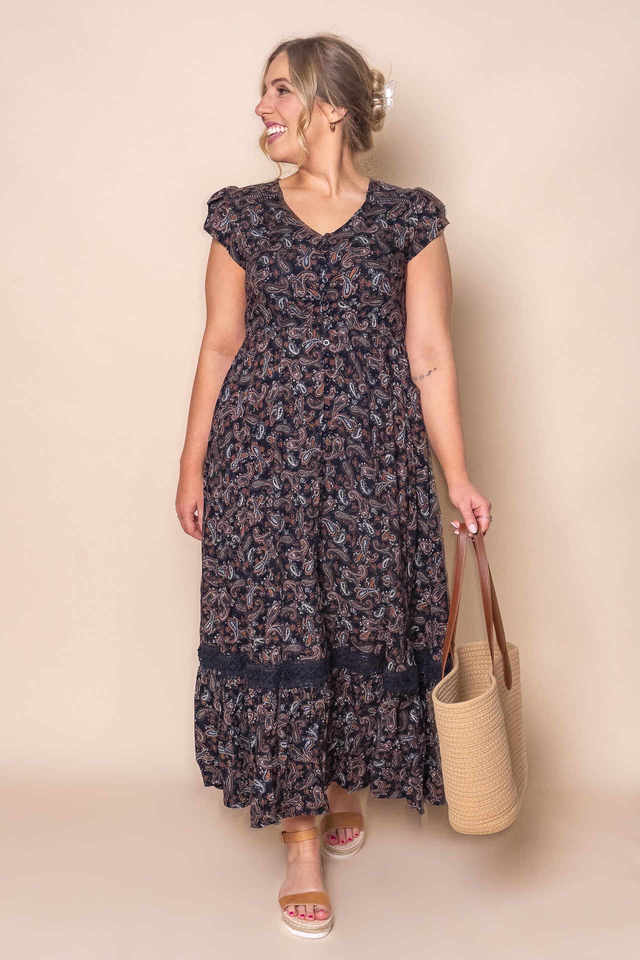 Jennie Paisley Maxi Dress in Deep Navy