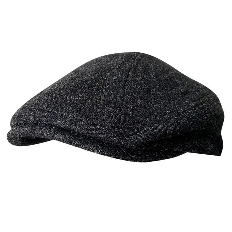 THE PEAKY Gatsby Flat Hat Black-Harris Tweed
