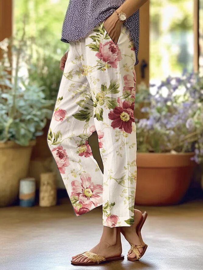Women's Classic Floral Print Straight Pants socialshop