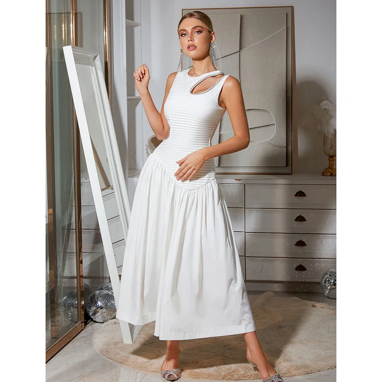 Irregularity Cutout White Maxi Dress Flaxmaker
