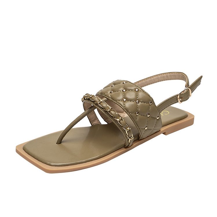 Rivet Chain Square Toe Slingback Flip Flops