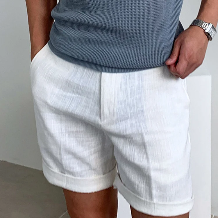 Gentleman Classic Plain Breathable Drawstring Linen Shorts