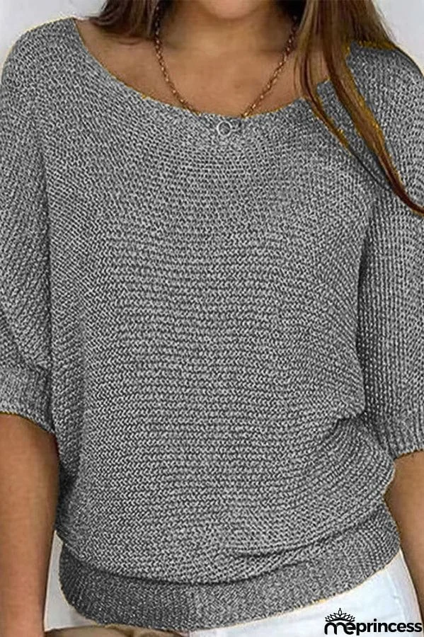 Crew Neck Knitted Half Sleeve Sweater