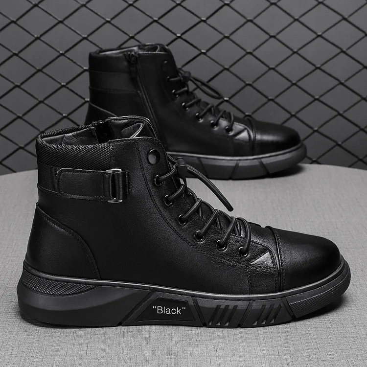 Men Italian High-top Lace Up  Leather Boots  Stunahome.com