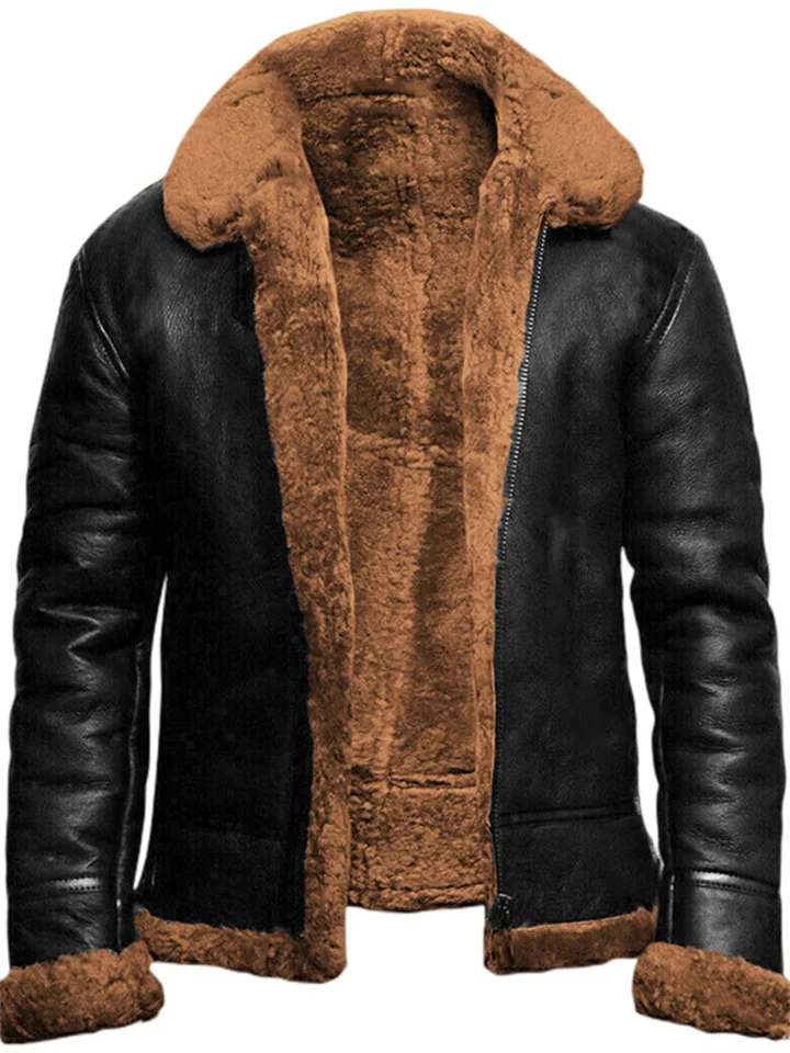Street Trend New Fur One Men's Jacket Thickened Fur Medium Long Jacket Faux Leather Velvet Menswear