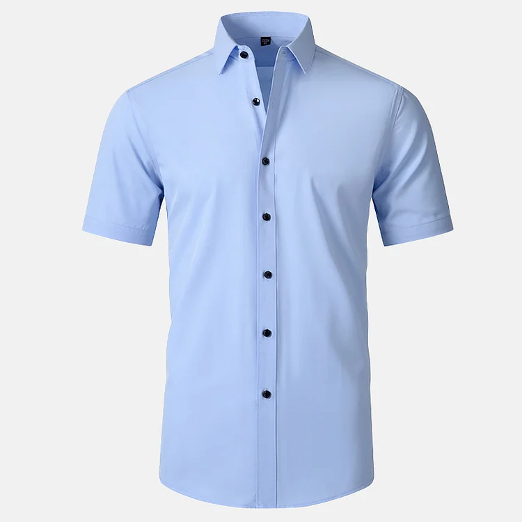 Men's Business Turndown Collar Single Breasted Elastic Short Sleeve Shirts