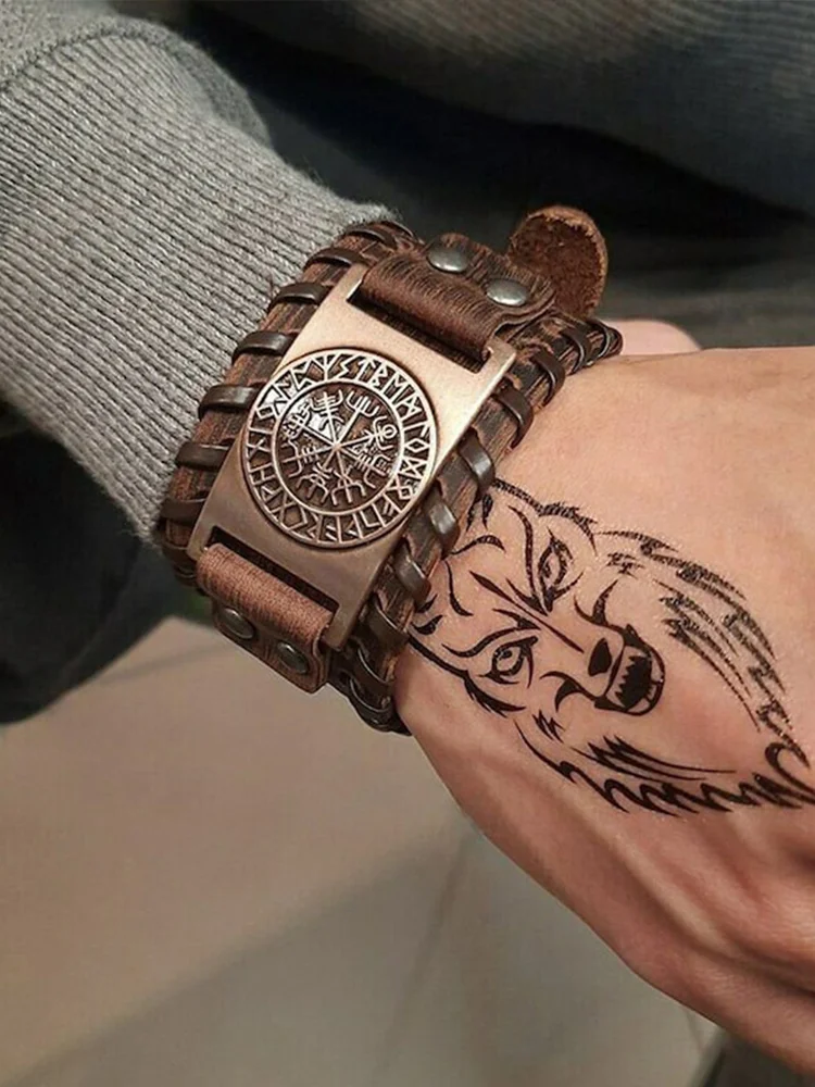 Comstylish Men's Retro Viking Compass Vegvisir Bracelet