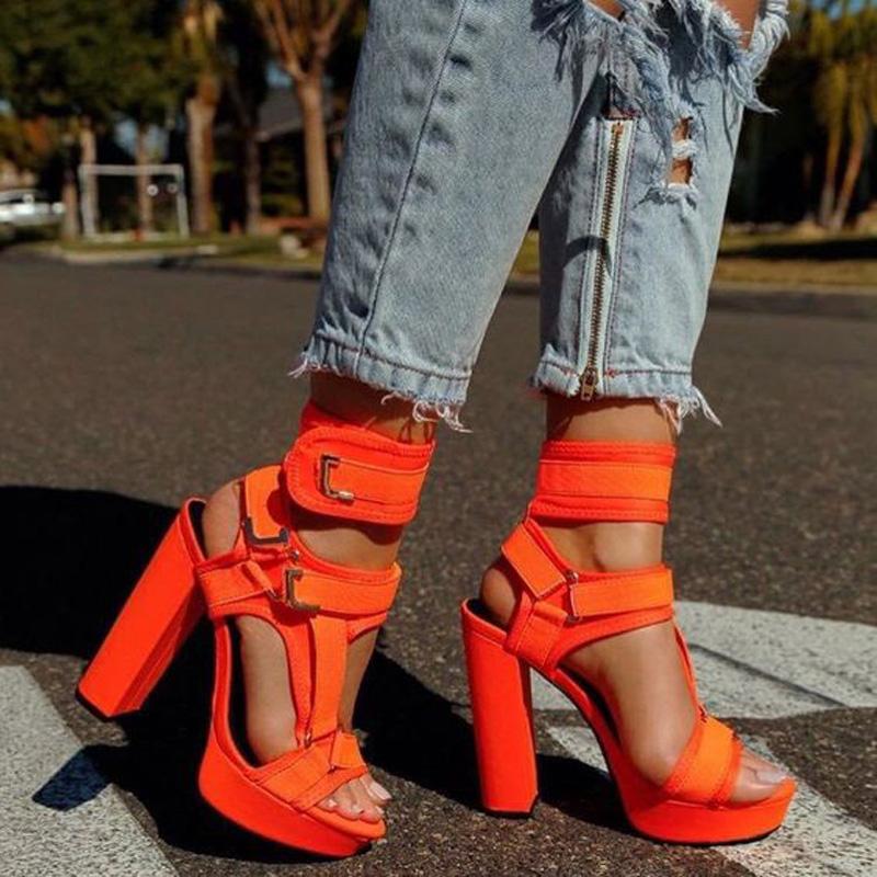 VCSHOES Buckle Platform Chunky Heel High Heel Sandals