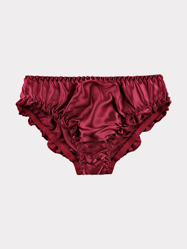 Clearance-Pleated Trim Silk Panties REAL SILK LIFE