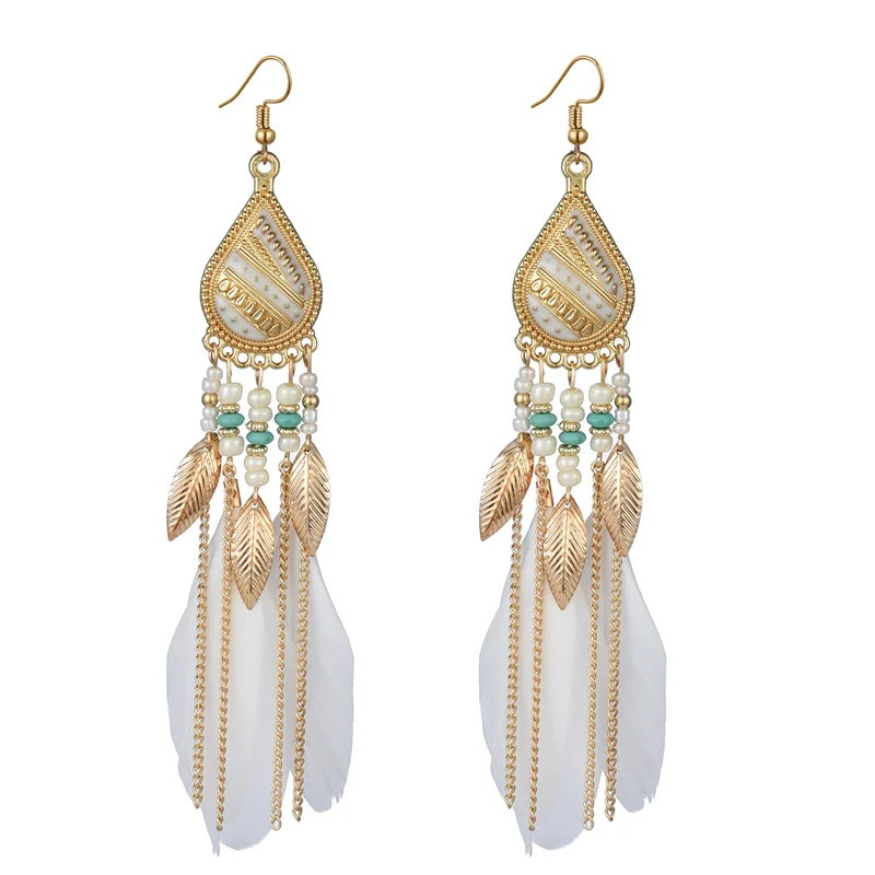 Bohemian feather tassels ethnic earrings