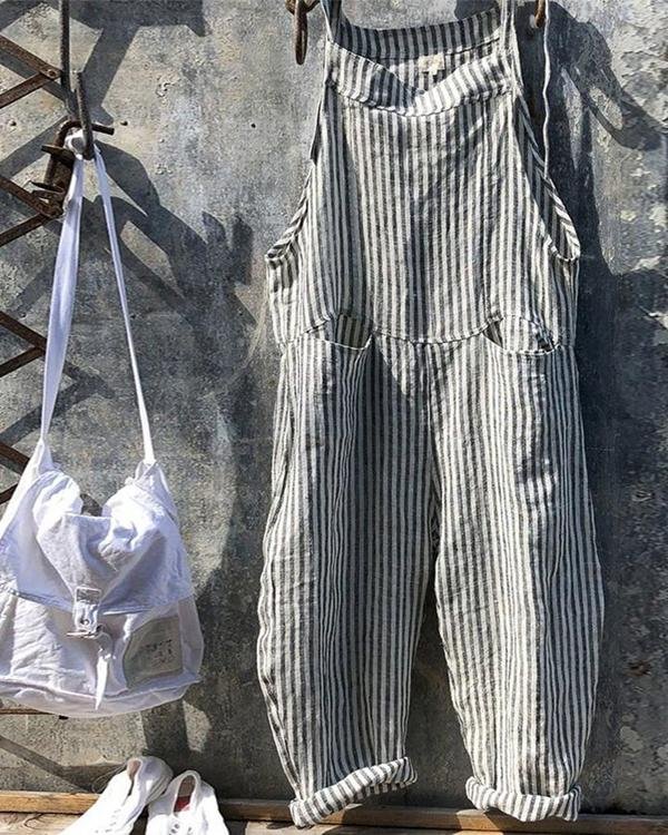 Strap Striped Jumpsuit Wide Leg Pants - Chicaggo