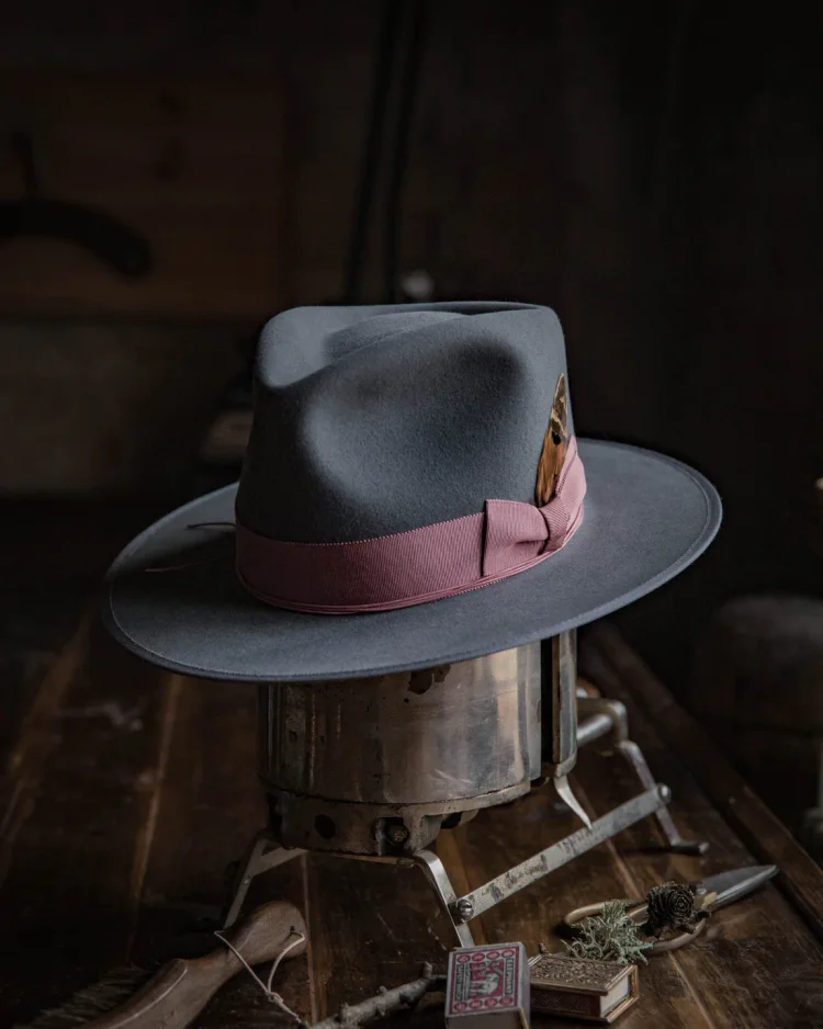 Bespoke Handmade Fedora - Special hat band-Grey-Pink