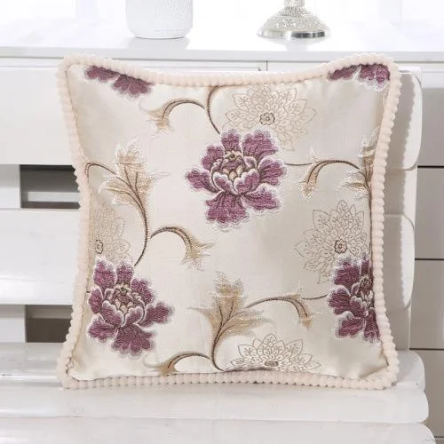 Hibiscus Printed Embroidered Pillow Case