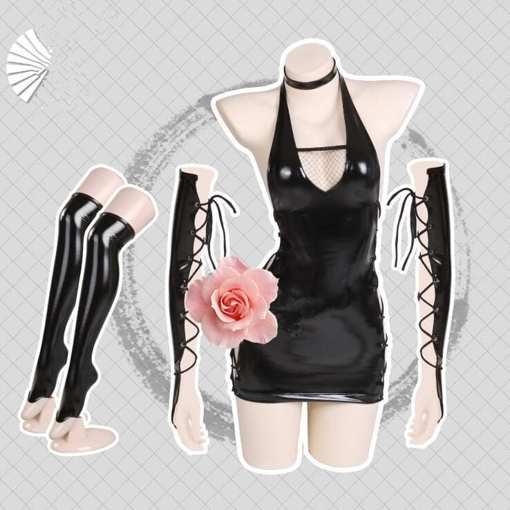 Black Bandage Leather Leotard SE0648