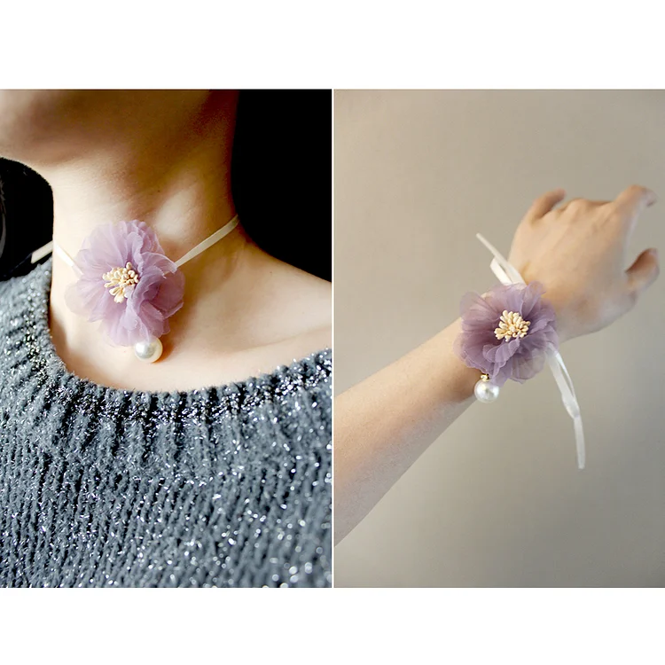/Purple Butterfly/fresh and beautiful Mori style bride and bridesmaid wedding tie wrist flower yarn sleeve handed flower neck flower 花之魔法 ldooo
