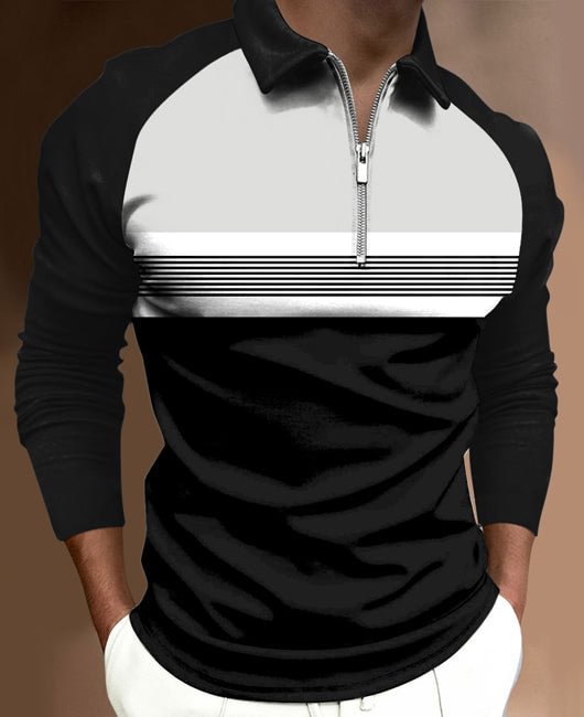 Colorblock & Striped Half Zip Raglan Sleeve Shirt