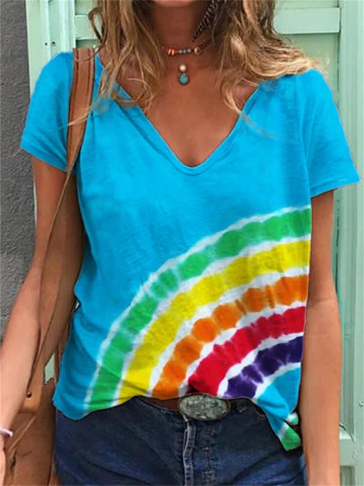 Rainbow Inspired Tie Dye V Neck T Shirt