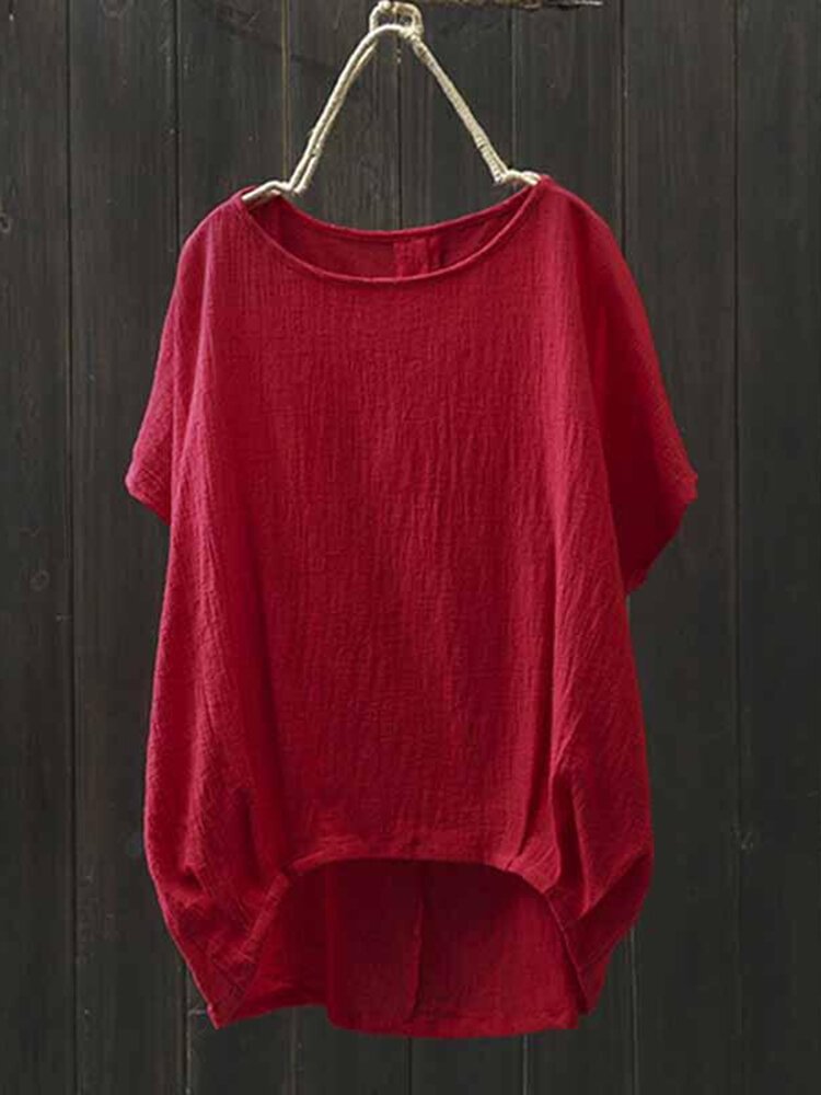 Irregular Short Sleeve Solid Color Loose T shirt P1468345