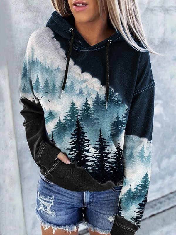 Comstylish Foggy Forest Watercolor Tie Dye Hoodie