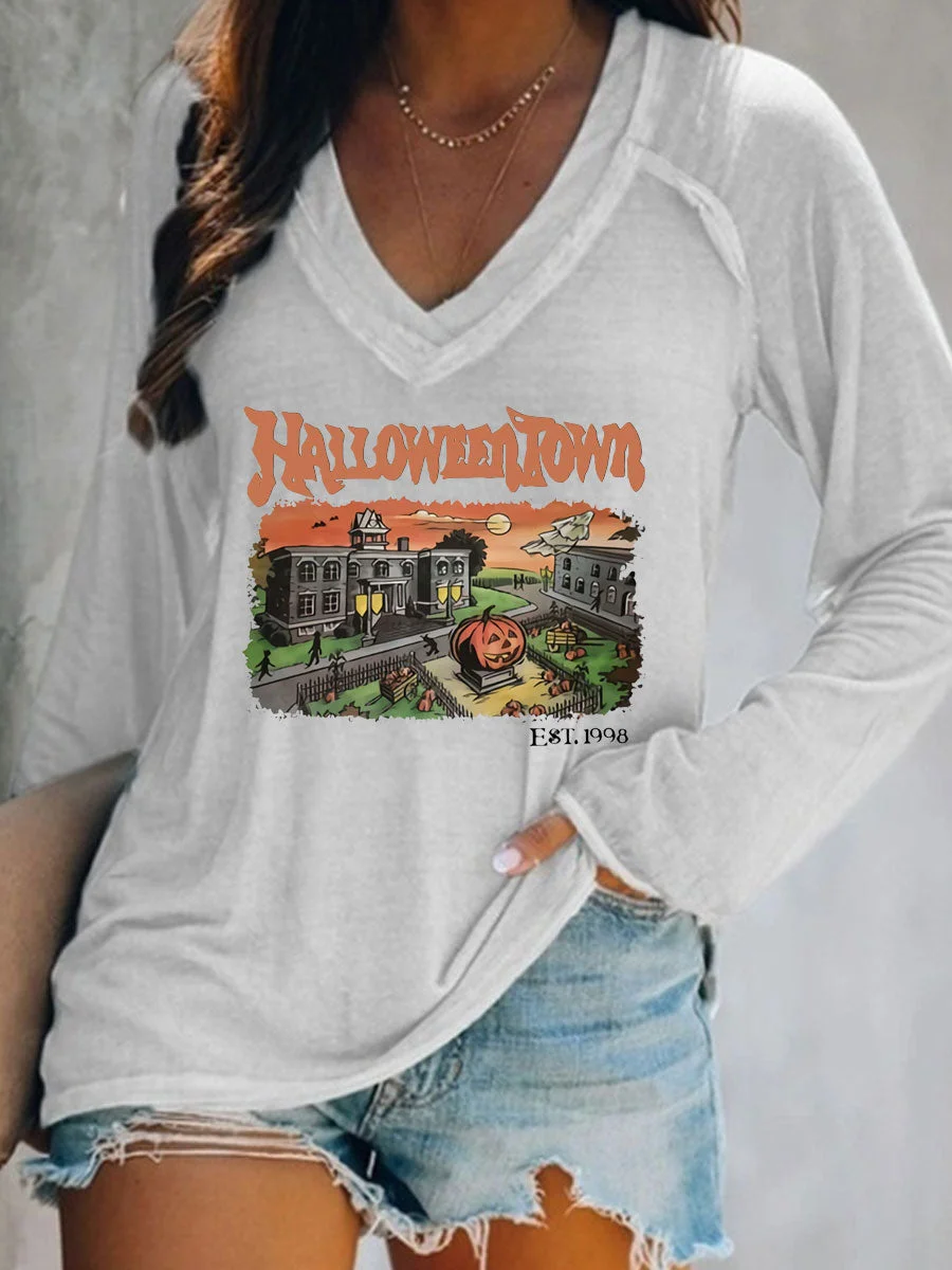 HalloweenTown 1998 Print Long Sleeve V-neck T-shirt