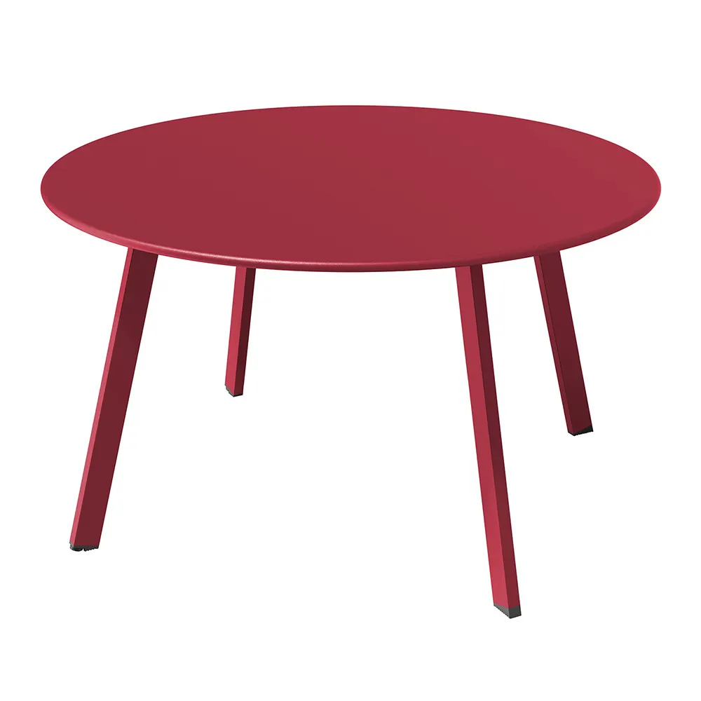 Round Steel Patio Coffee Table, Weather Resistant Outdoor Large Side Table Red