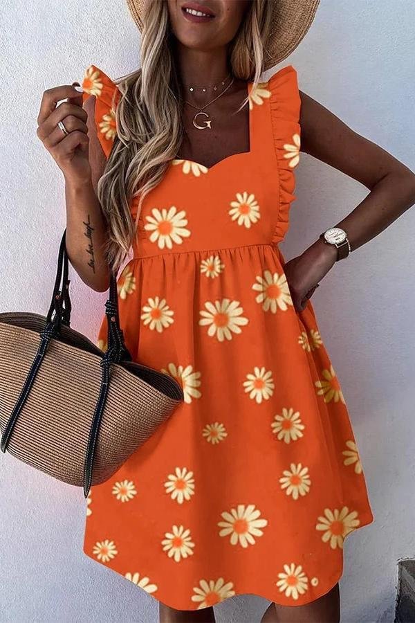 Sleeveless Printed Square Neck Mini Dress P14839