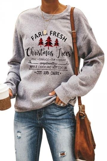 Christmas Tree Crew Neck Pullover Sweatshirt Gray - Shop Trendy Women's Clothing | LoverChic