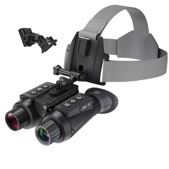 BekinTek Dual Eye 3D View Helmet Mounted Night Vision Binoculars Head Mountable Goggles Rechargeable Optics Telescope IR Full Dark Observing Adjustable Pupil Distance 7x Infrared 8x Digital Zoom 4K Video 36M Photo Independent Diopter Adjust 4 Color Effect 10