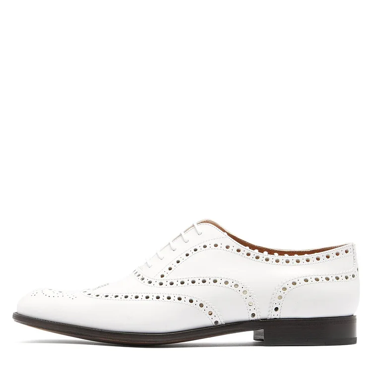 White Hollow Out Lace Up Women's Oxfords |FSJ Shoes