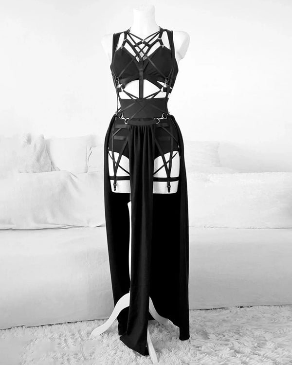 Sexy Lace Panel Lace Up Dress - Chicaggo