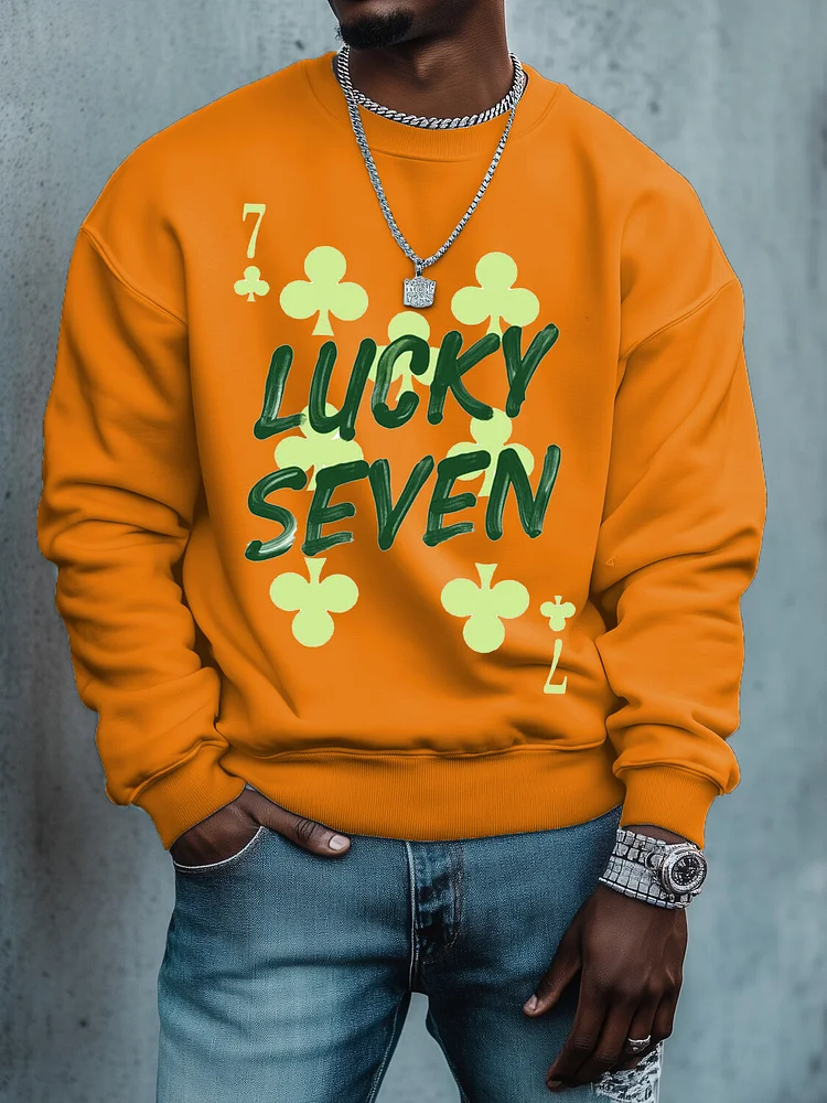 Men's Lucky Seven Cards Clover St. Patrick's Day Art Print Cotton Casual Sweatshirt