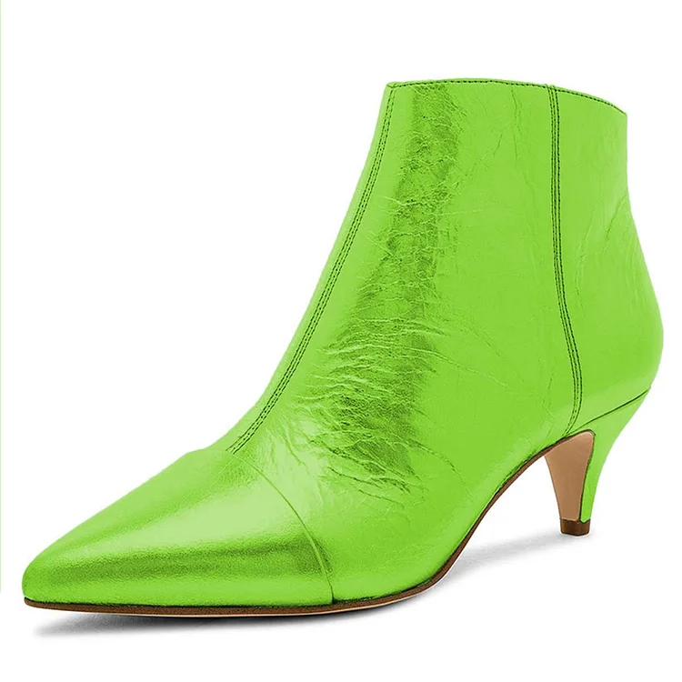 Fluorescent Green Kitten Heel Boots Zipper  Ankle Boots by FSJ |FSJ Shoes
