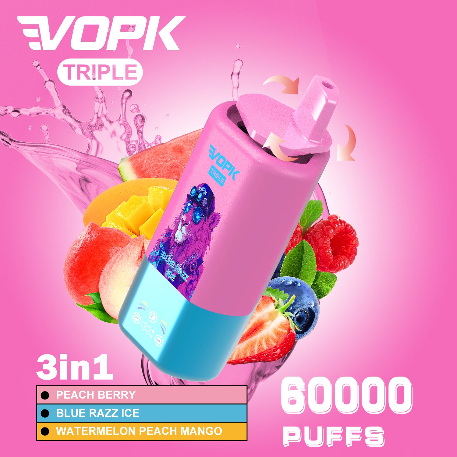 VOPK Triple 60000 60k Puffs 3 in 1 Flavors Newest Original Rechargeable LED Display Disposable Vape(Box of 10) mysite fumotvapeshop