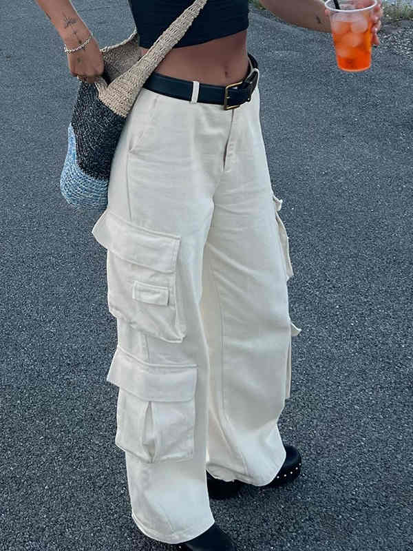 Y2K High Waist Pocket Denim Cargo Pants