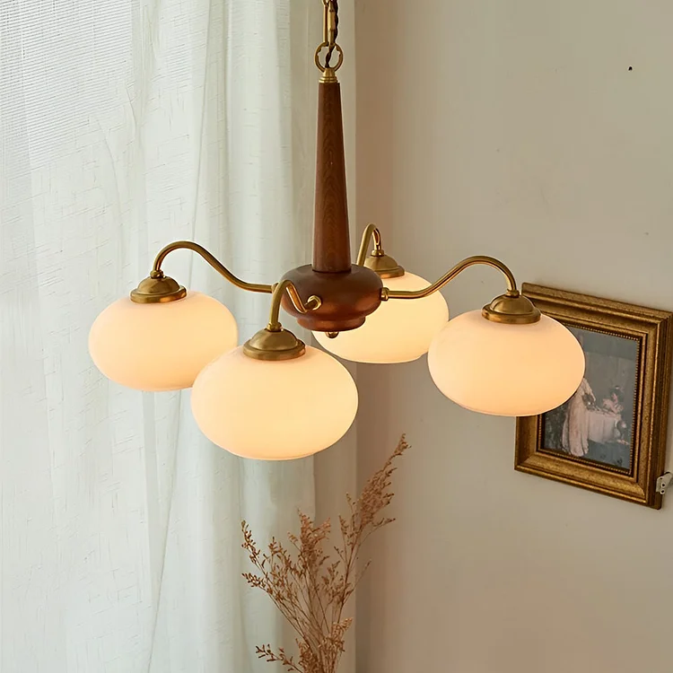 4 Lights 6 Ligths Glass Wood E27 LED Nordic Chandelier Hanging Ceiling Lights - Appledas