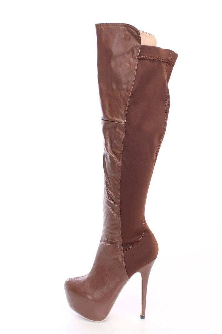 Brown Platform Boots Stiletto Heel Knee High Long Boots |FSJ Shoes