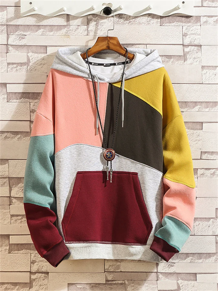 Pullover Round Neck Sweater Men's Men's Loose Personality Color Blocking Splicing Men's Couples Wear Hooded Sweater Male-JRSEE