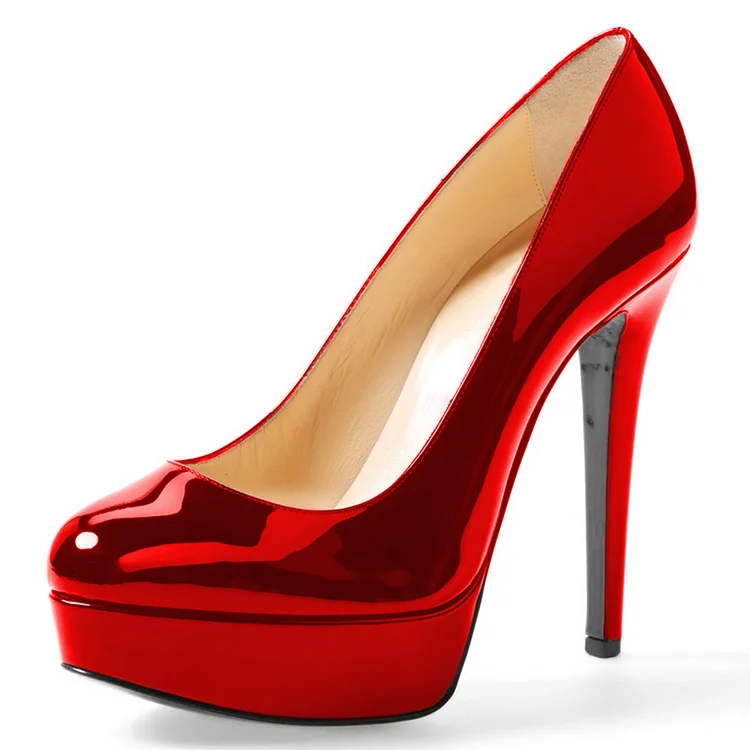 Red Patent Leather Round Toe Stiletto Heels Platform Pumps |FSJ Shoes