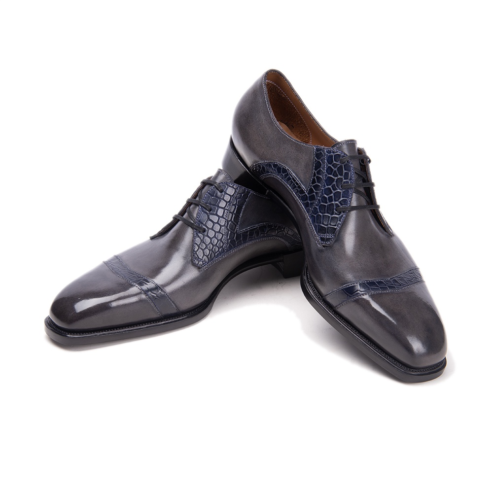 TAAFO Blue Leather Oxfords Shoes Men Office Pointed Toe Men's Business Dress Shoes Flats
