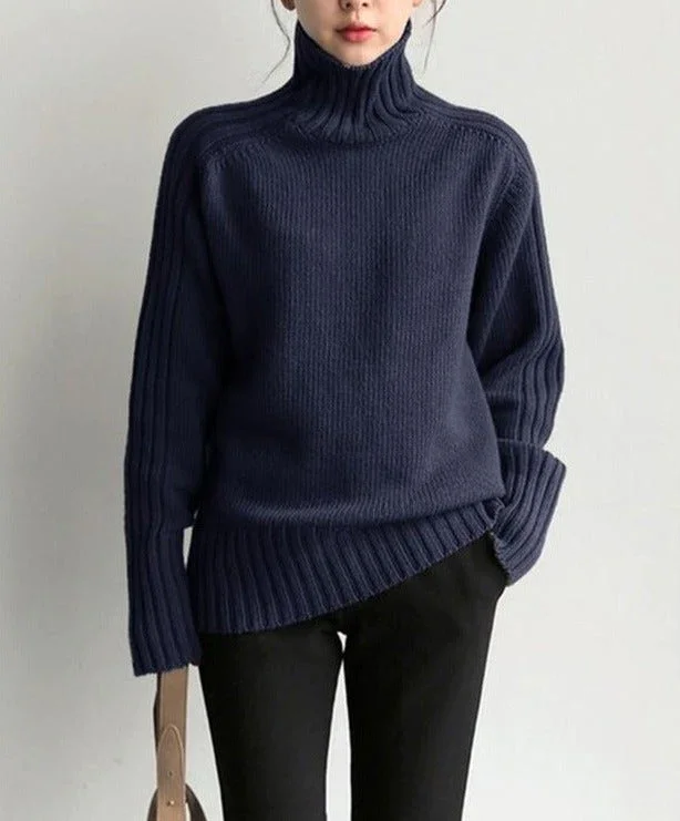 Solid Color Comfortable Loose Long Sleeve Top Temperament Sweater-JRSEE