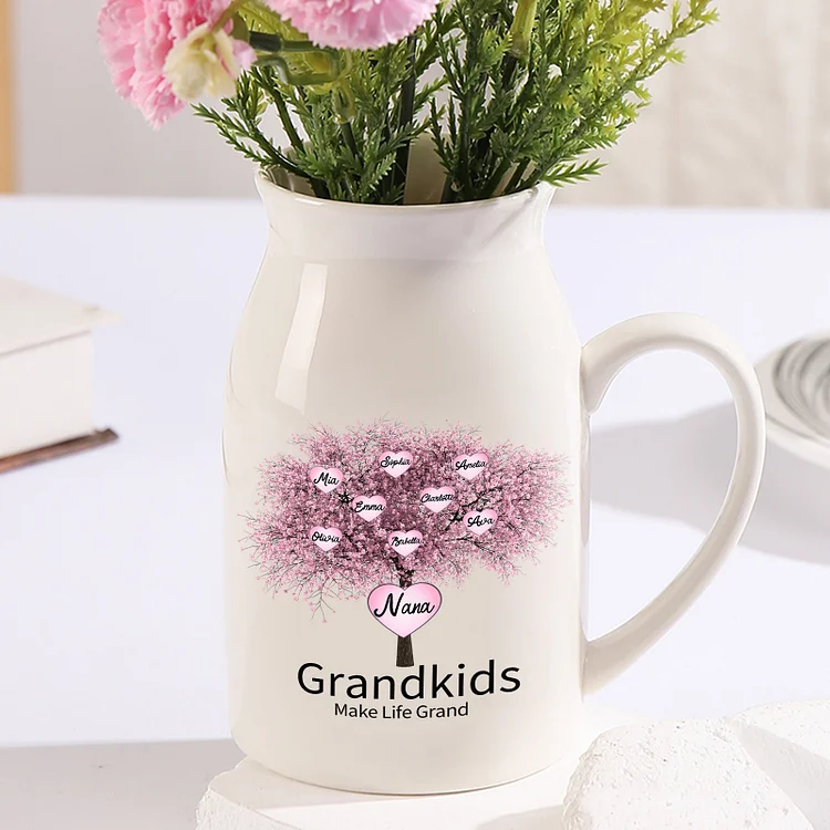 Grandkids Family Tree Vase Personalized Ceramic Flower Vase Custom 8 Names Gift for Nana