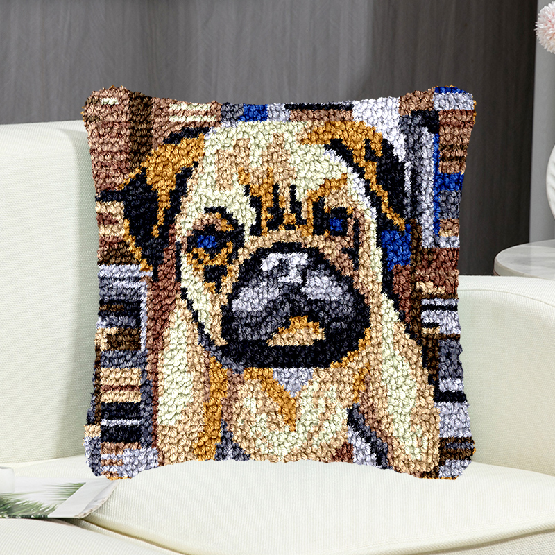 Pug Dog Latch Hook Pillow Kit for Adult, Beginner and Kid