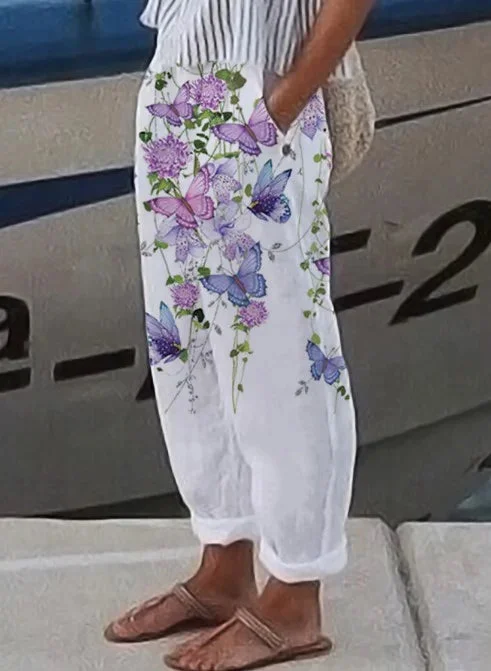 Women's Floral Butterfly Print Pants socialshop