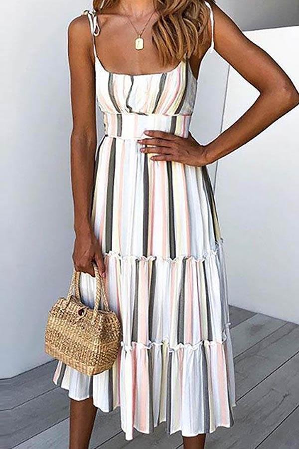Striped Printed Halter Strapless Dress P15589
