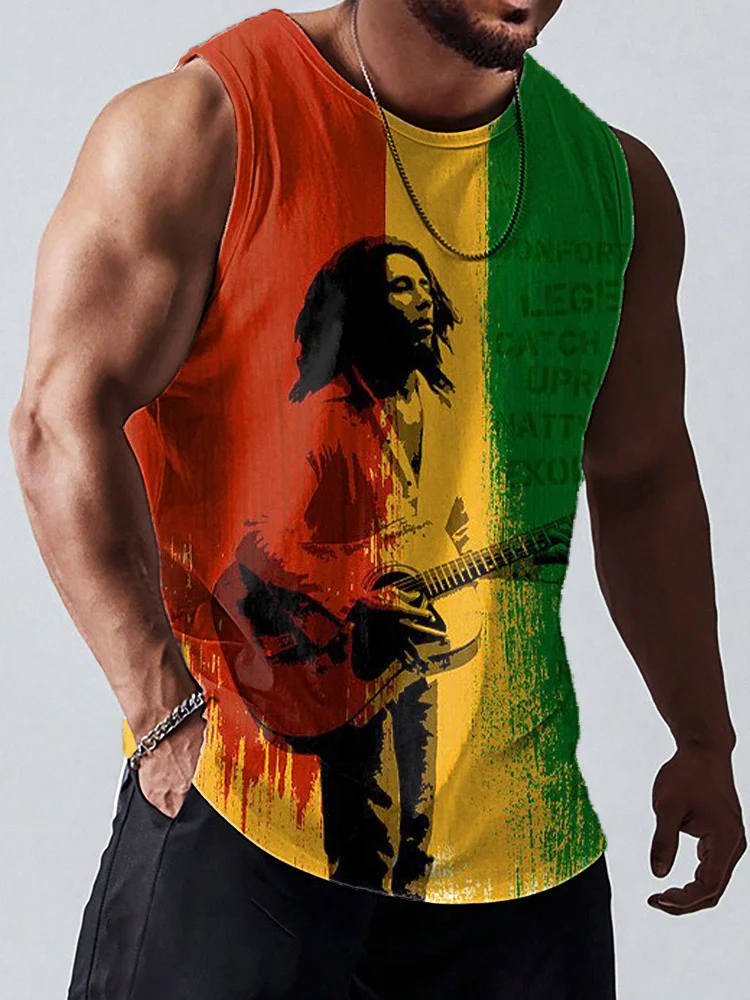 Reggae Music Bob Marley Print Casual Cotton Tank Top